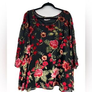 Vintage Maggie Sweet Sheer Lined Floral Petite Blouse Size 3X